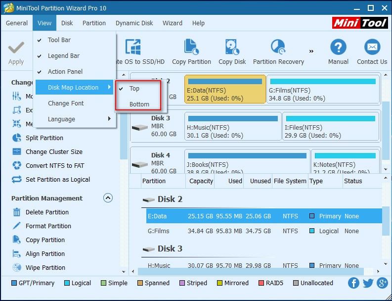 Disk Map Location of partition manager software Partition Wizard Help