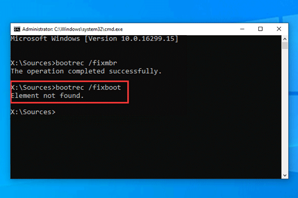 Fixed Bootrec Fixboot Element Not Found Windows 10 Error Minitool Partition Wizard