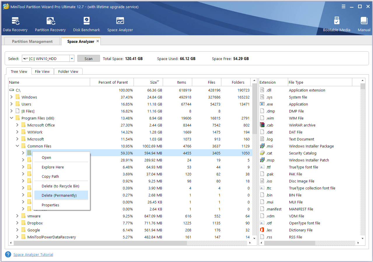 delete files via MiniTool Partition Wizard