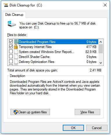 click the Clean up system files button