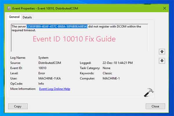 event id 10005 dcom error 1068