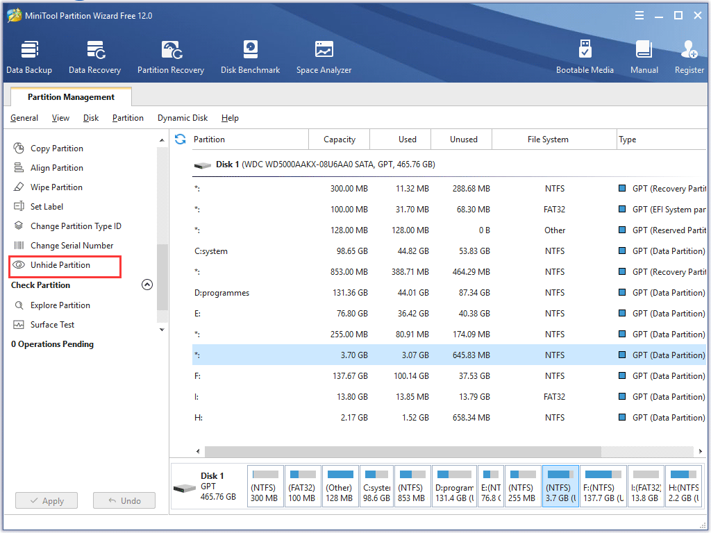 unhide partition