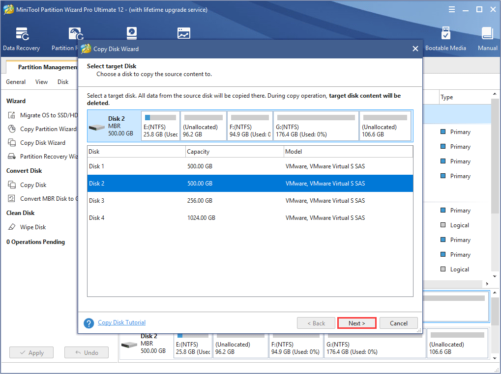 select disk to copy