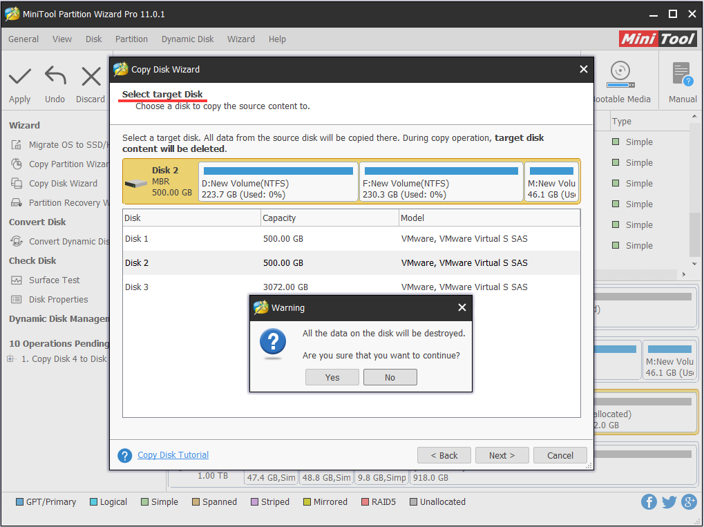 choose a target disk to hold all content on the dynamic disk