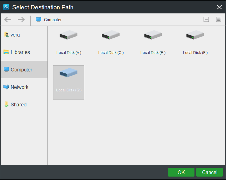 choose destination path for the backup