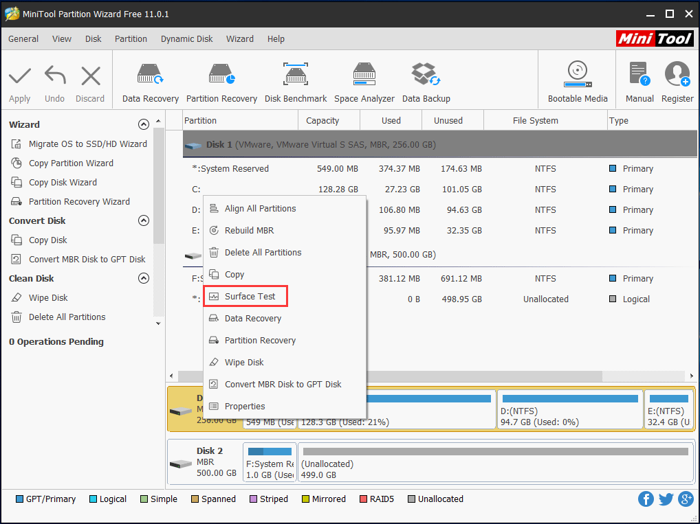 Surface Test feature