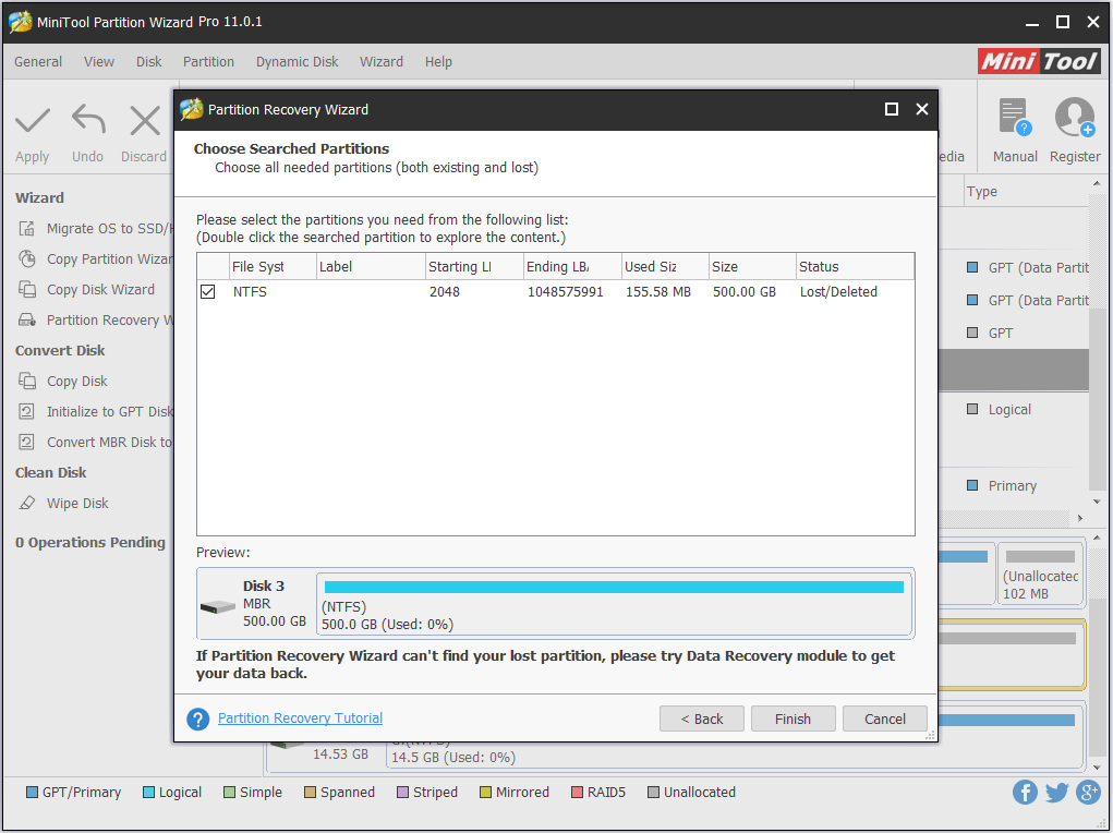 be sure you have chosen all partitions you need