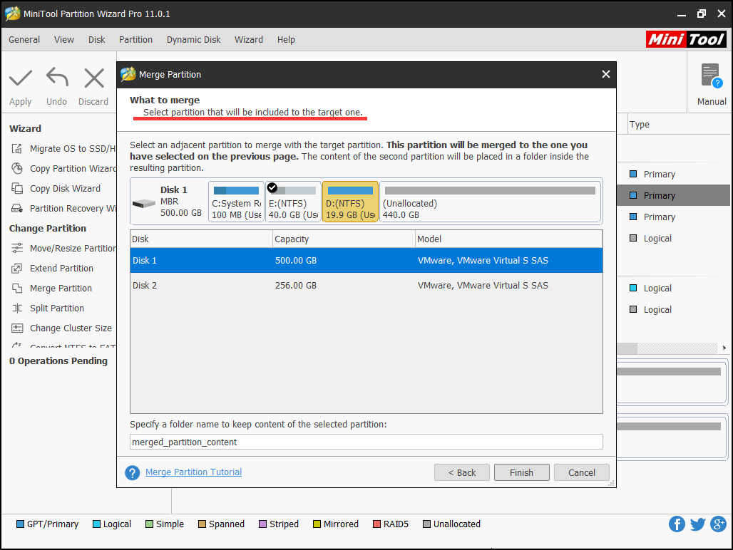 choose the partition to be merged and will disappear