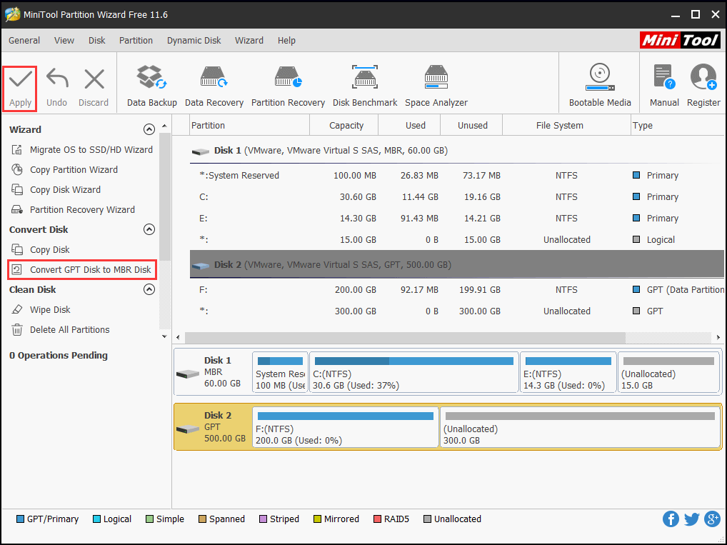 convert GPT disk to MBR disk