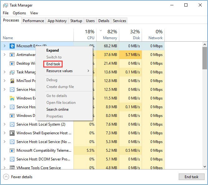 close apps in Task Manager