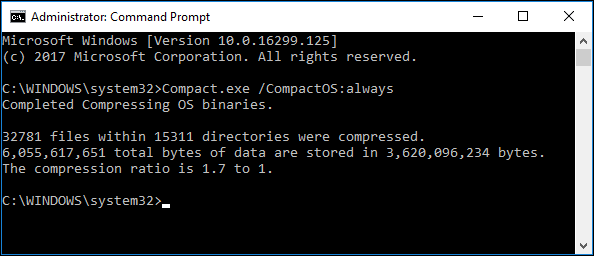 enable Compact OS in cmd