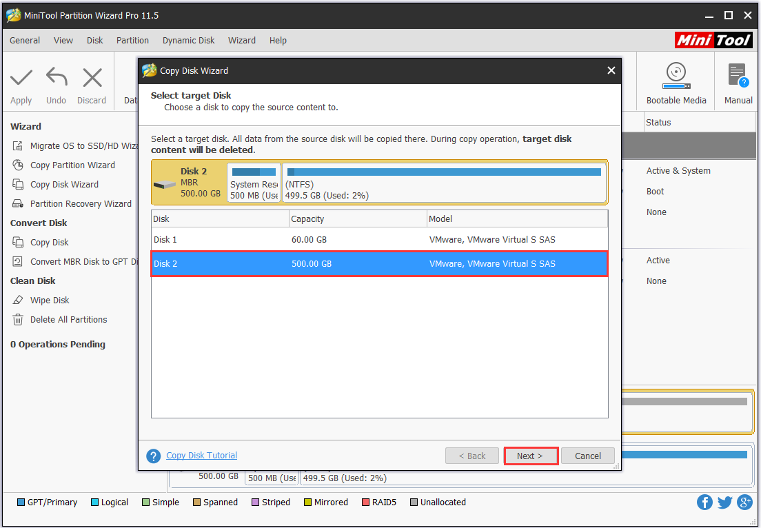 select the larger hard drive as the target disk