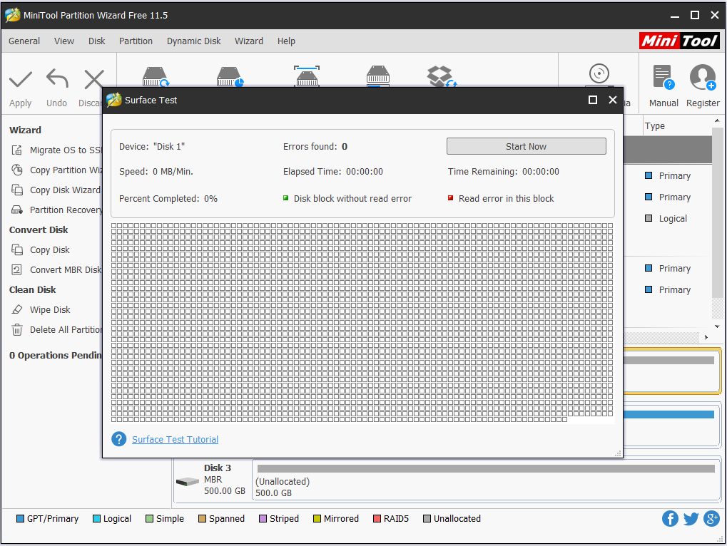 partition wizard 9 disk surface test