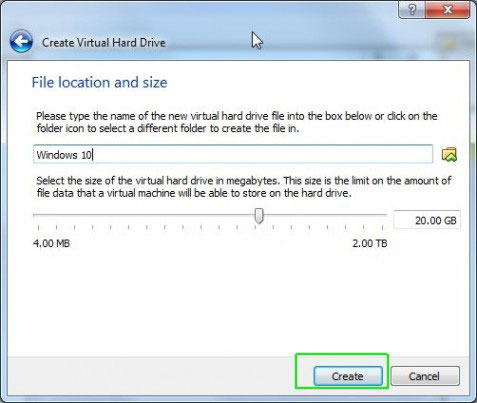 decide the size of the virtual hard drive