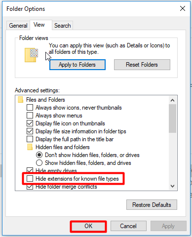 change file extension windows 10