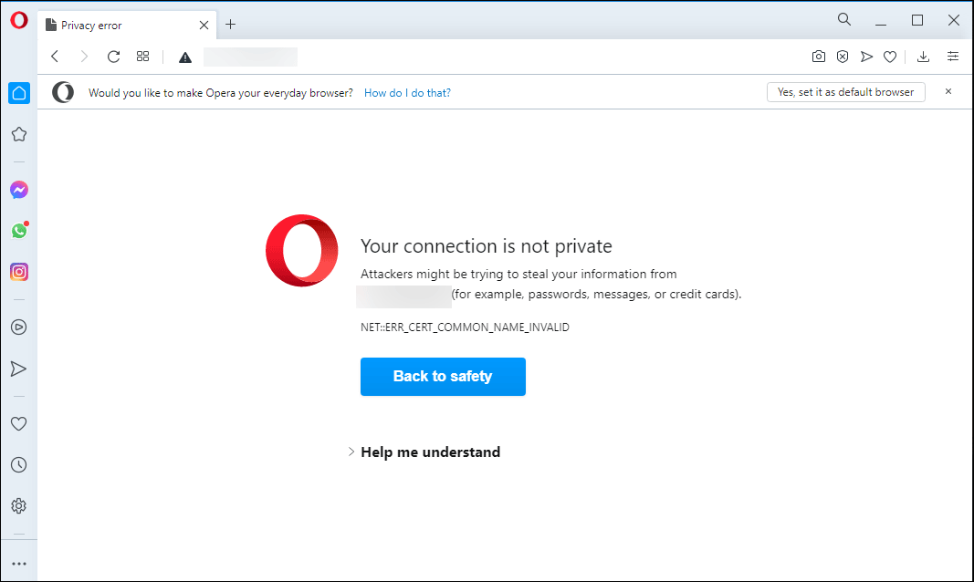 your connection is not private Opera