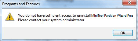 Solved You Dont Have Sufficient Access To Uninstall Minitool Partition Wizard