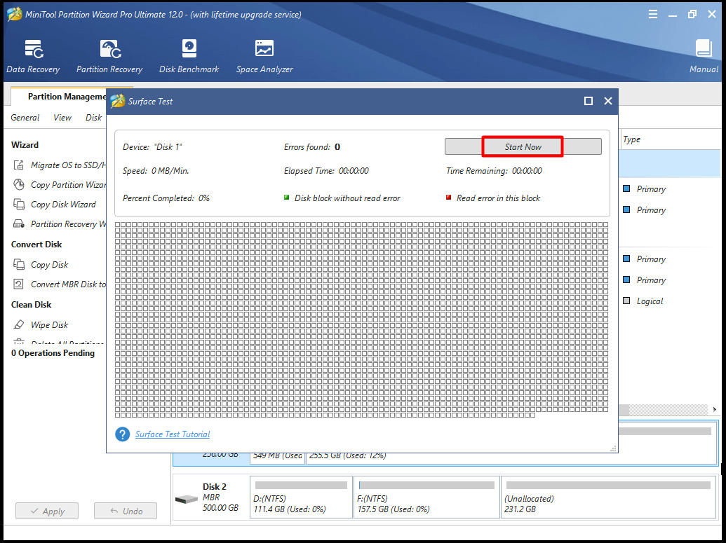 start scanning the drive to find if there are bad sectors