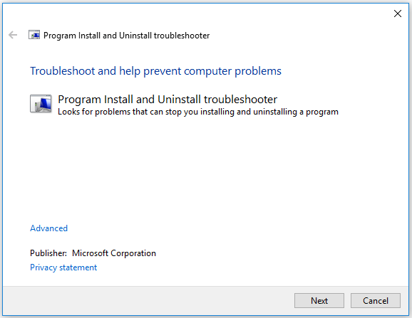 microsoft program install and uninstall troubleshooter