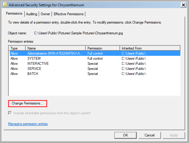 click on Change permissions