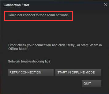 steam connection error internet working