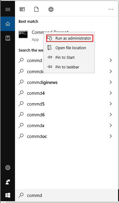 Run Command Prompt as administrator