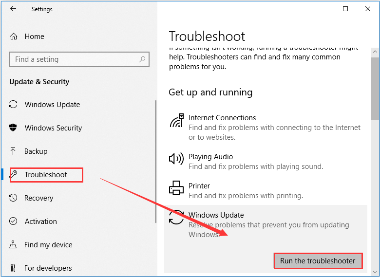 run Windows Update troubleshooter