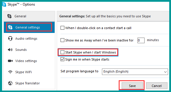 how to stop skype from starting up