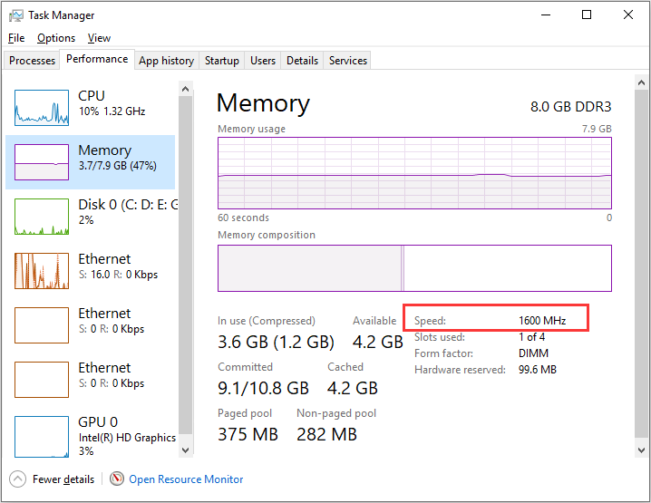 how to find ram in windows 10