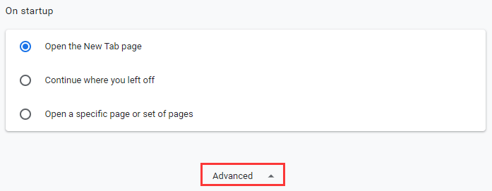 click on Advanced on Startup google