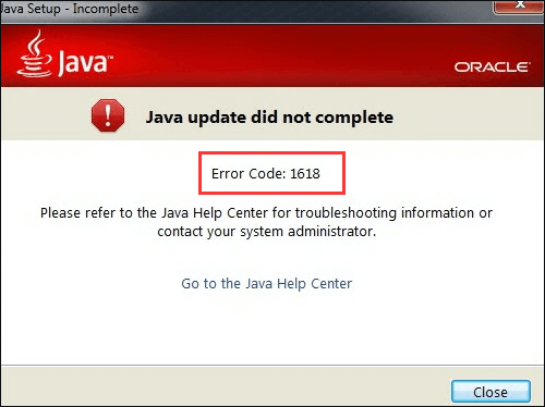 java installer error code 1618