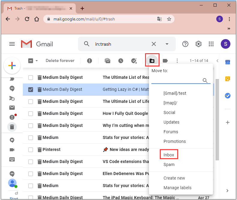 what does imap trash mean in gmail