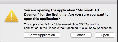 opening microsoft au daemon for the first time mac os