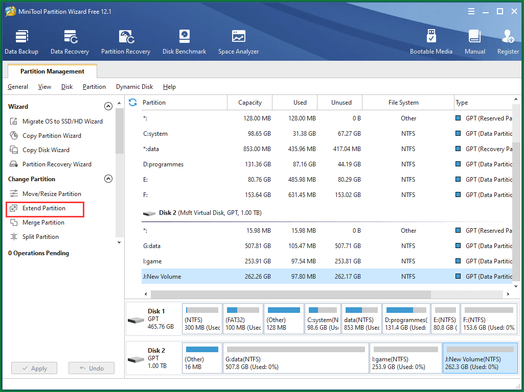 Select Extend Partition