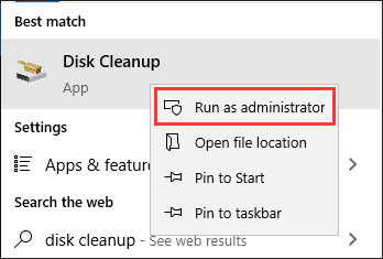 disk cleanup run as administrator