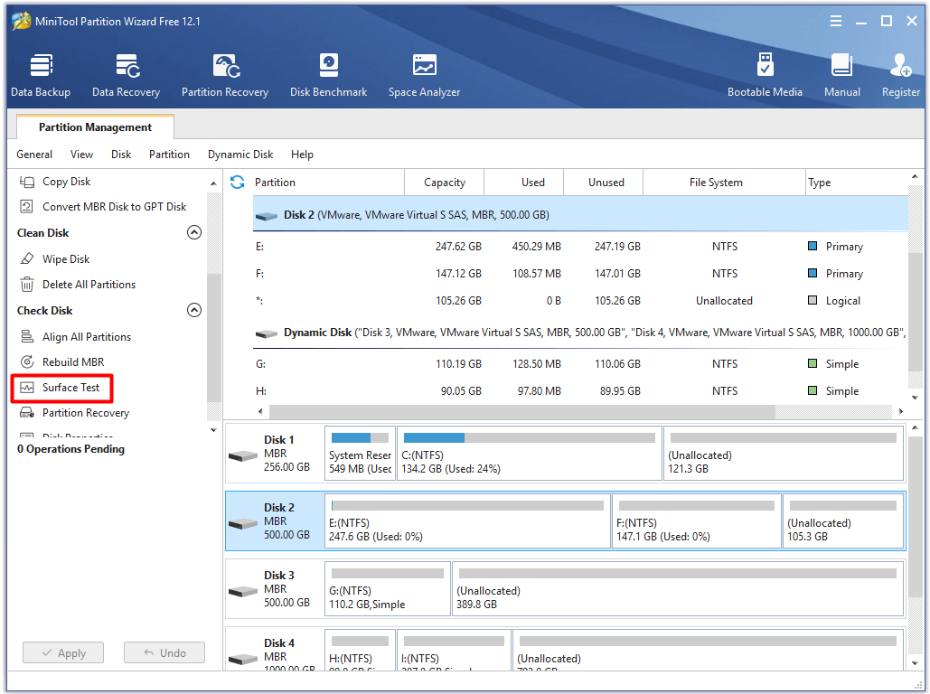 click on Surface Test