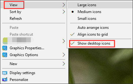 click View and Show desktop icons