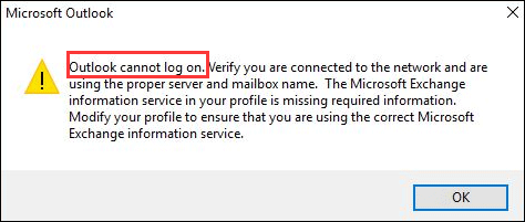 outlook 2016 outlook cannot logon
