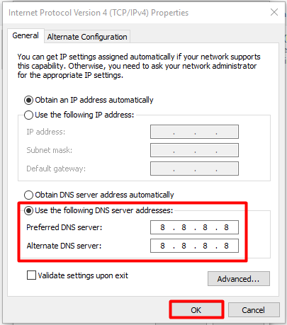 type the DNS server