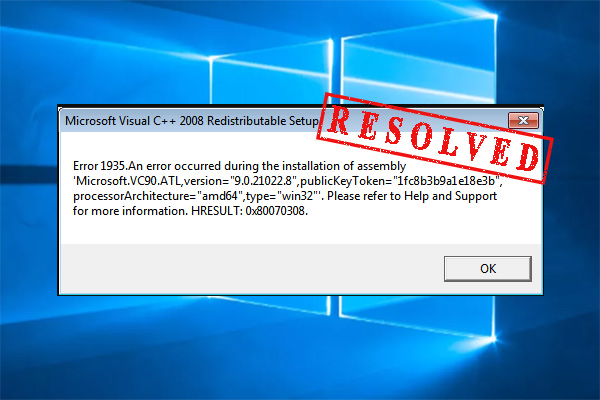 an error occurred during the installation of assembly microsoft vc80 alttype win32