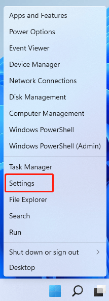 select Settings in Windows 11