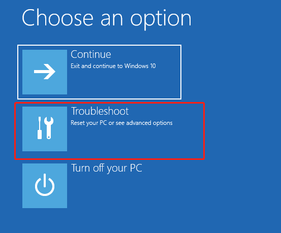 select troubleshoot in WinRE