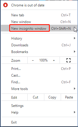 enter the incognito mode