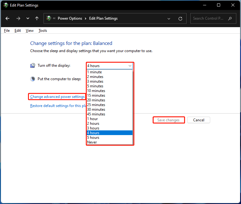 change settings for the plan