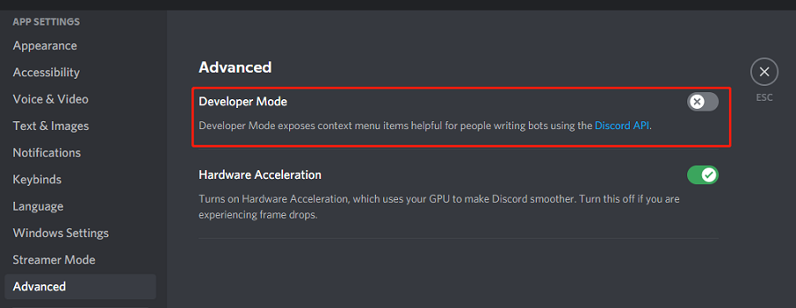 How to enable Discord Developer Mode
