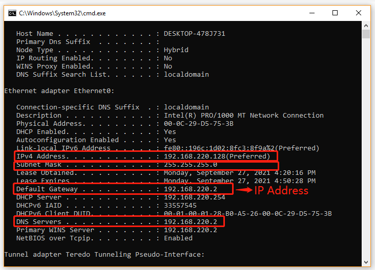 get IP address via Command Prompt