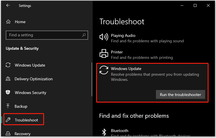 run the Windows Update troubleshooter