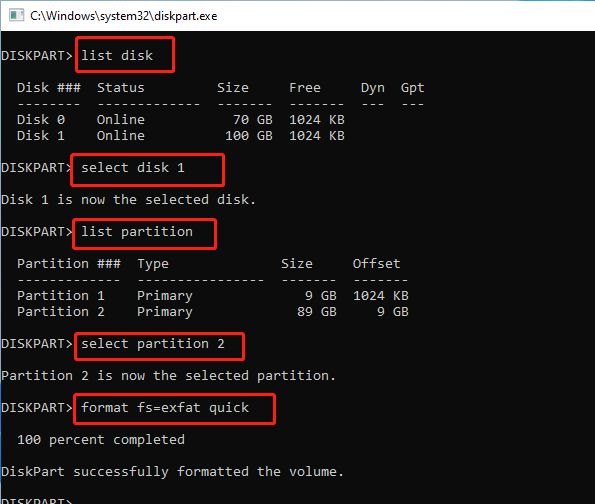 format a drive in diskpart