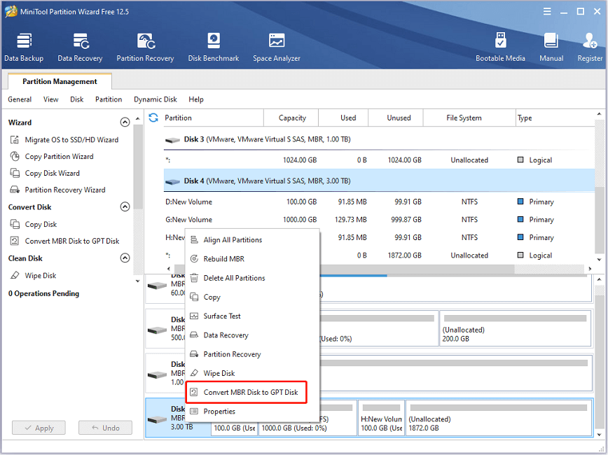 convert MBR disk to GPT disk