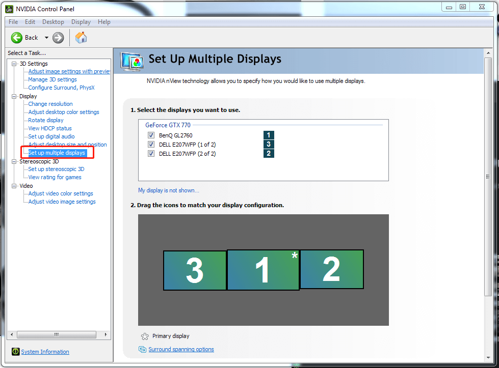 select Set Up Multiple Displays in Nvidia Control Panel